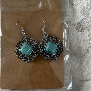 Vintage-Style Silver Earrings with Turquoise Accent